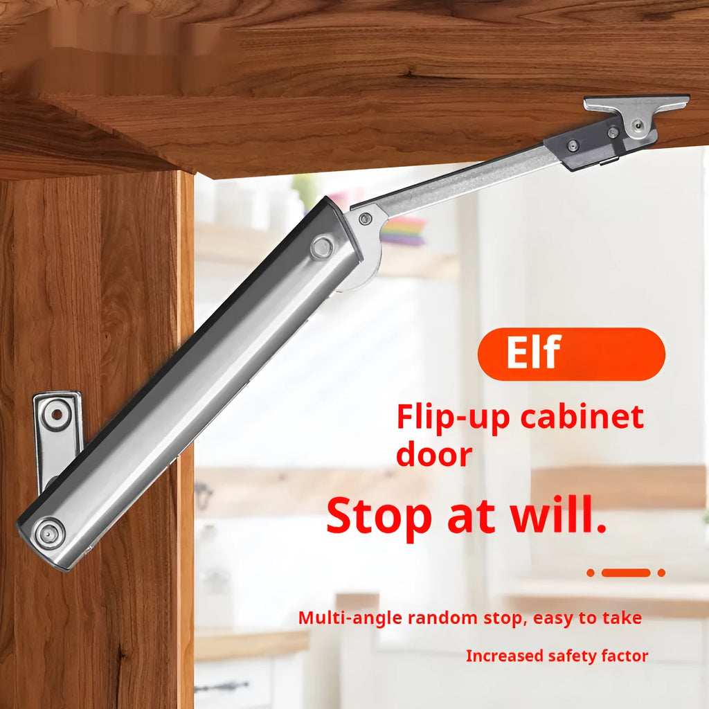 Cold rolled steel flap-up door support rod with spring jackstay in stainless steel finish.