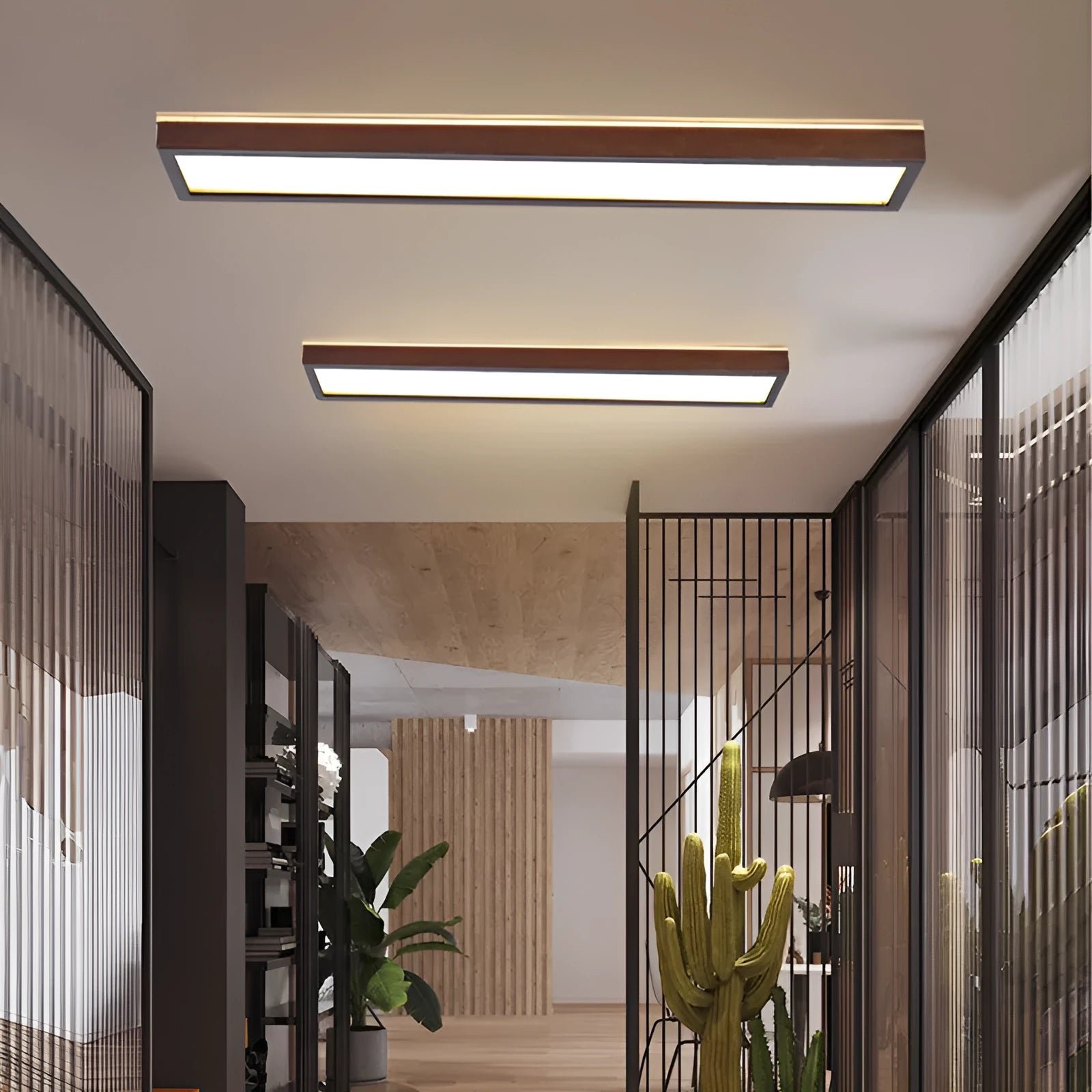 Solid wood Chinese style ceiling lamp in walnut finish with white lighting