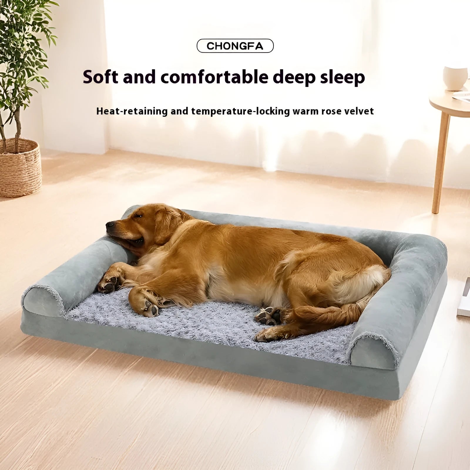 Light grey foldable cloth kennel for a large dog, showing its rectangular shape and raised sides.