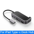 Silver aluminium grey 6-in-1 docking station for iPad Pro with USB-C connector and multiple ports