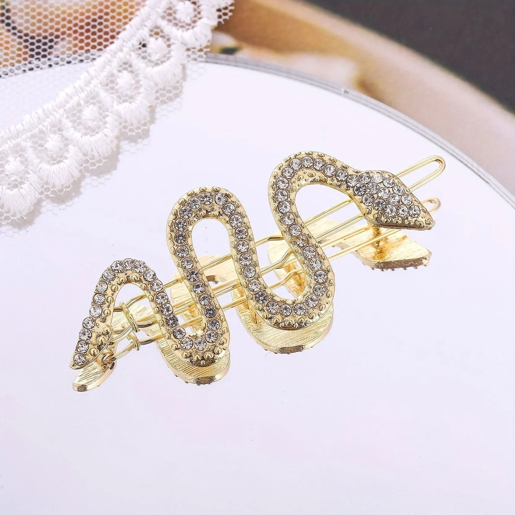 Korean vintage snake design hair barrette with electroplated gold or silver finish