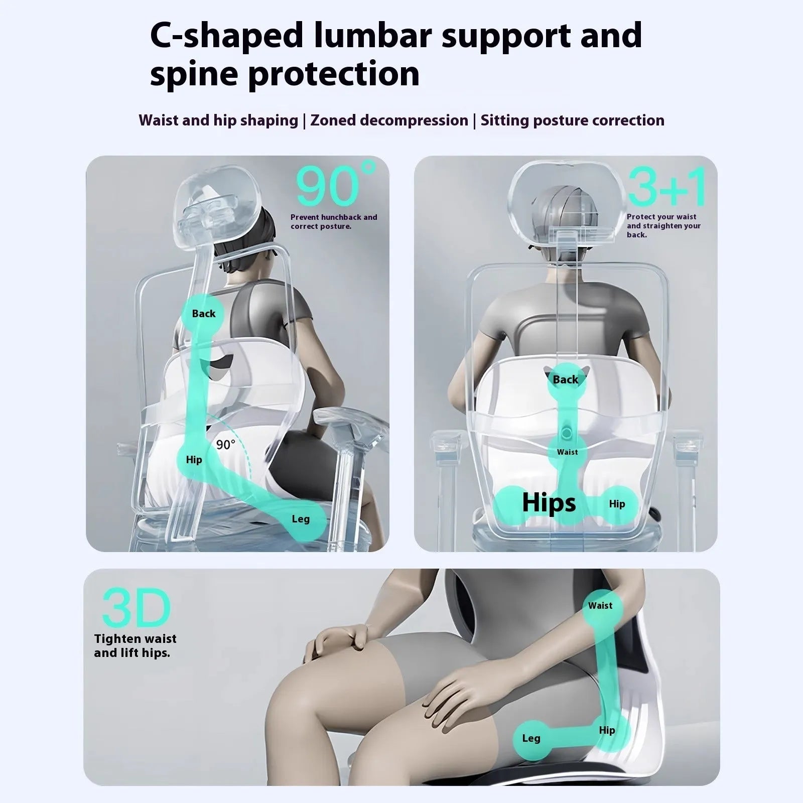 Japanese style waist support cushion in grey solid colour with lumbar contour design