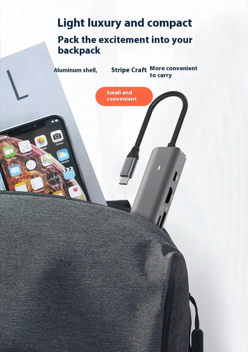 USB-C to 7-port card reader hub with SD and TF slots and PD charging port