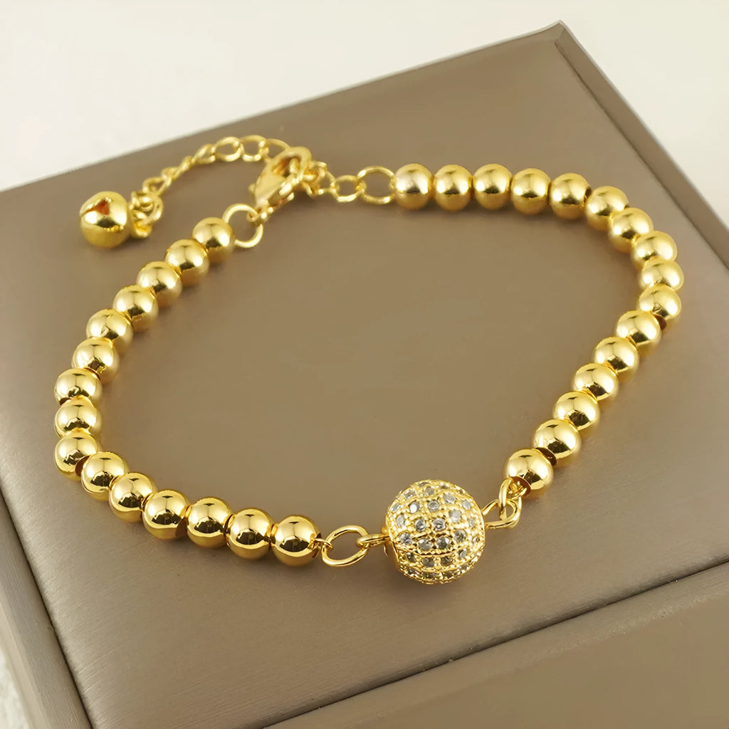 Women's Arabic style copper bracelet with heart shape and single ball zircon stones