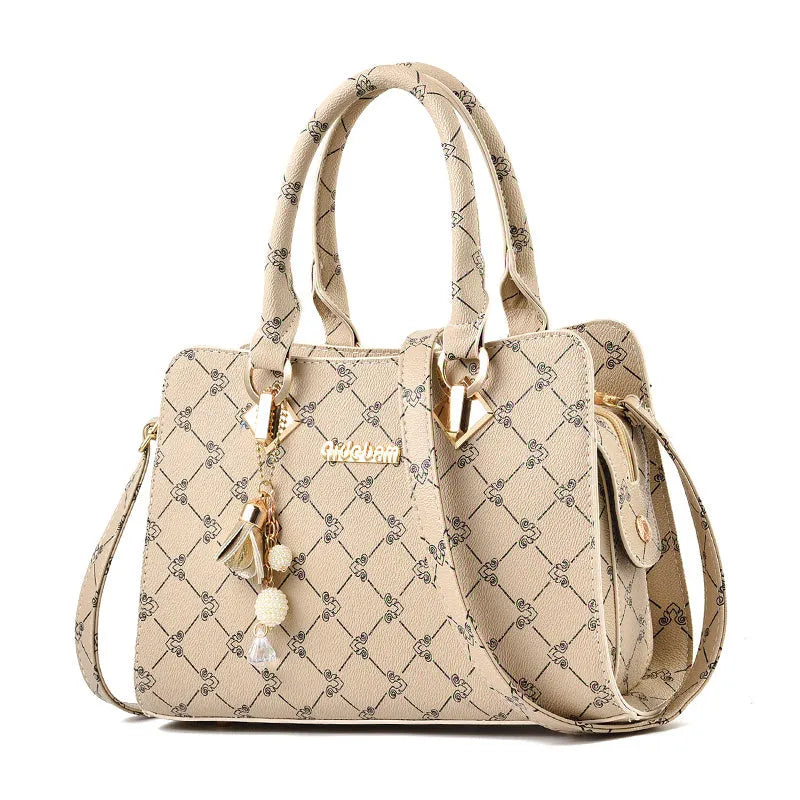 Geometric pattern ladies messenger bag in textured PU leather with zipper closure and interior card slots
