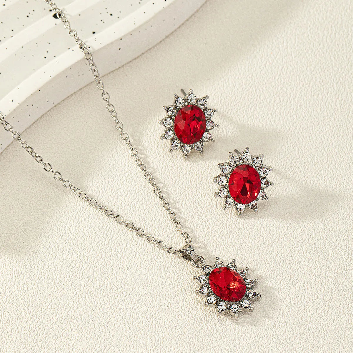 Sunflower zircon ear stud and necklace set in electroplated alloy jewellery with regular chain