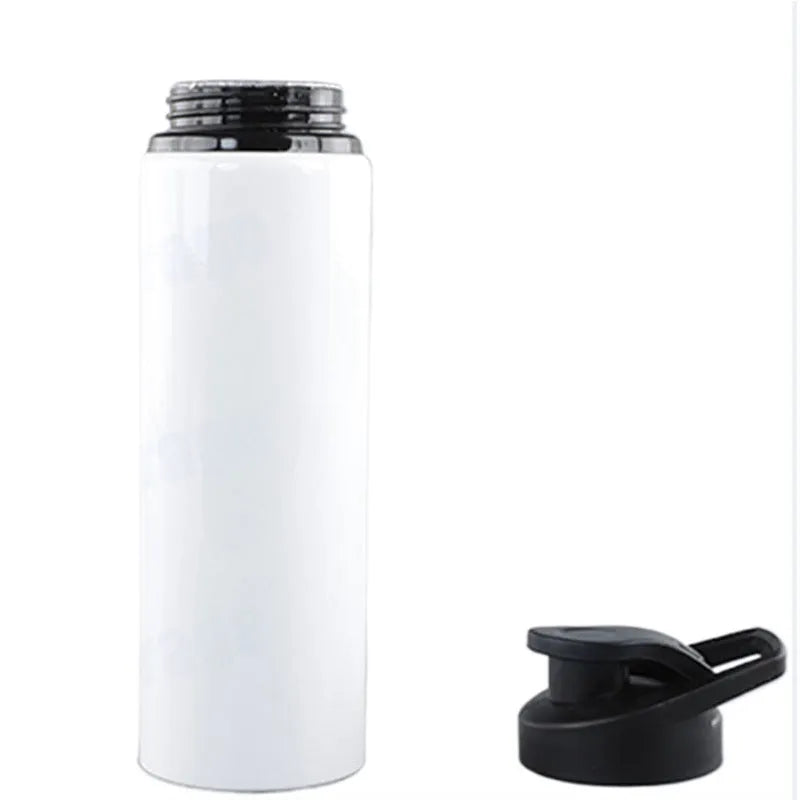 White aluminium sports water bottle for cycling and outdoor activities in 600ml and 750ml sizes