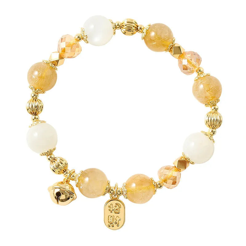 Gold-coloured rutilated quartz bracelet with Korean style design and electroplated crystal construction