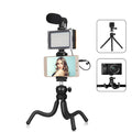 Black octopus tripod kit with flexible legs, integrated fill light, and microphone for iPhone live streaming.