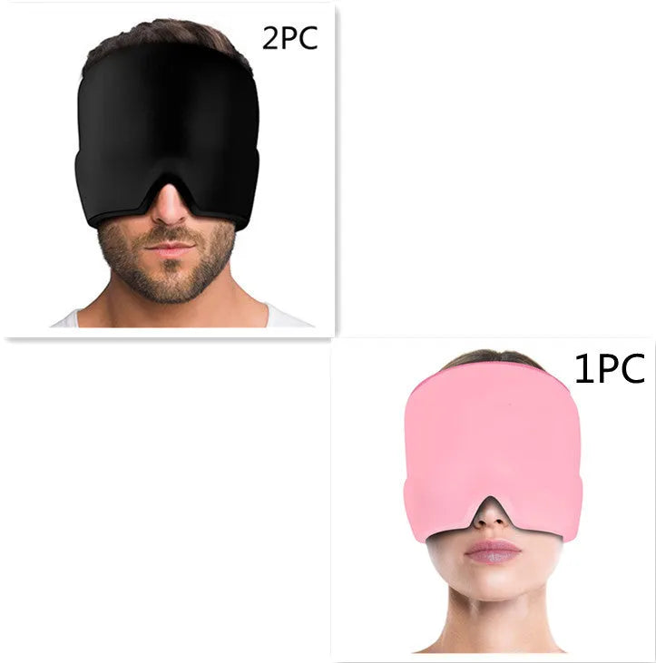 Black elastic cloth gel eye mask for headache relief with adjustable headband