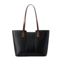 Women's black horizontal square leather commuter shoulder bag with crossbody strap and internal organiser pockets.