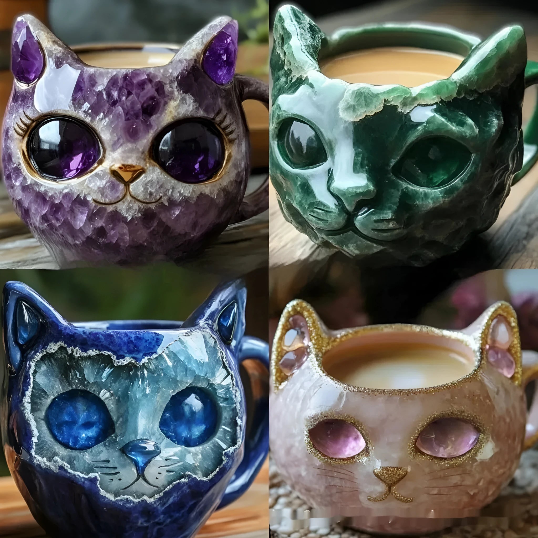 Geode crystal cat cup resin craft mug in four colour options