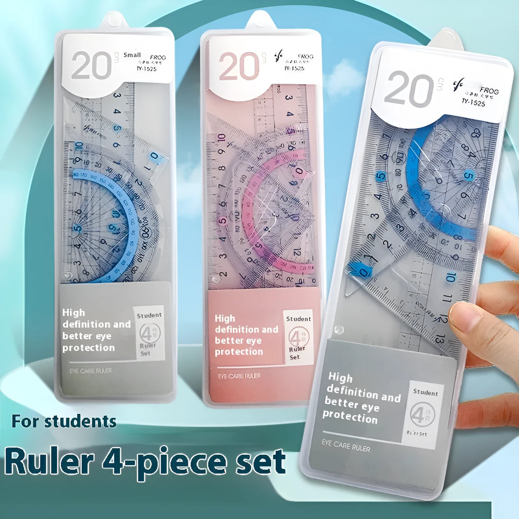 Transparent acrylic drawing ruler sets with square ruler and protractor for geometry and technical drafting