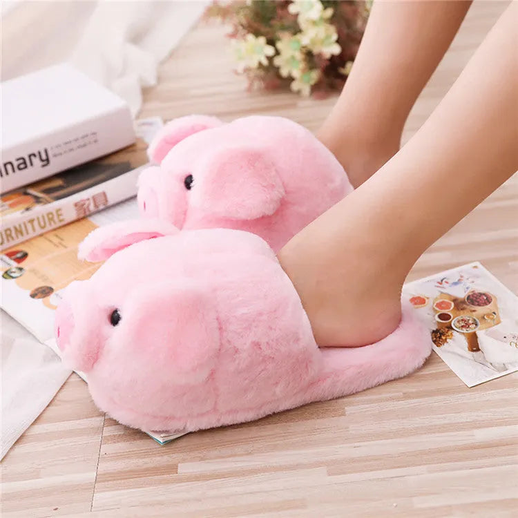 Pink pig-shaped floor slippers for men with short plush fabric.