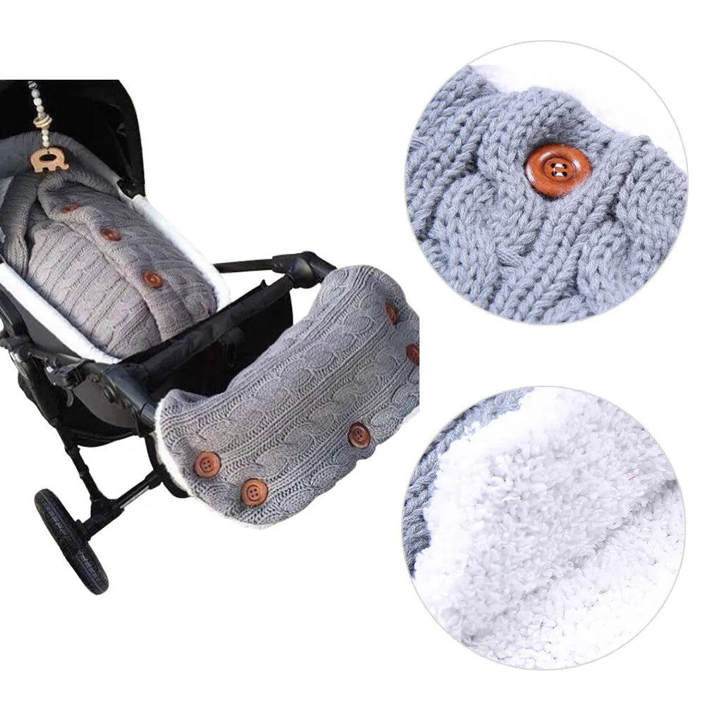 Baby sleeping bag in beige acrylic and lamb wool with pushchair handrail set