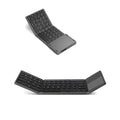 Mini tri-fold Bluetooth keyboard shown open and folded, with black and silver colour options