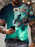 Men's black t-shirt with a fierce 3D lion graphic print on the front.