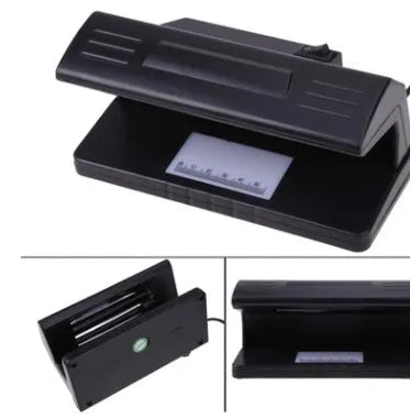EU Plug 4W UV Light Money Detector Checker in black, size 183 x 82 x 90mm, with ON/OFF switch and EU plug.
