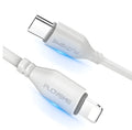 White USB-C to Lightning charging cable for iPhone showing reinforced connector ends and 1.2 metre length
