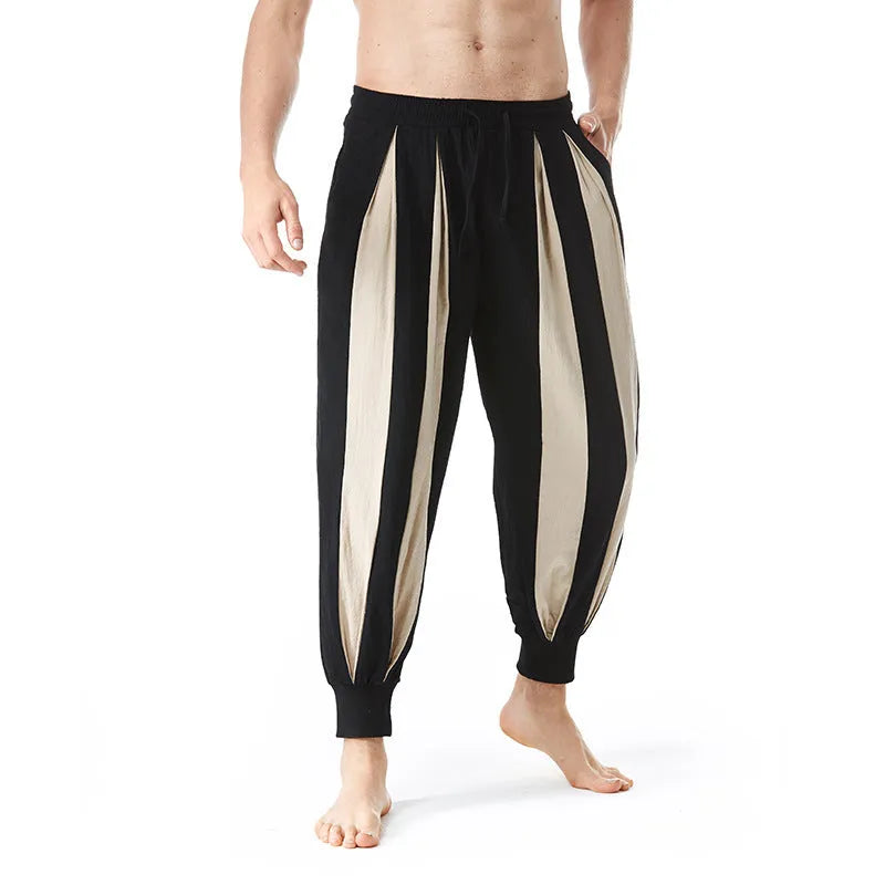 Men's straight-leg casual trousers in polyester fabric available in four colours with Asian sizing