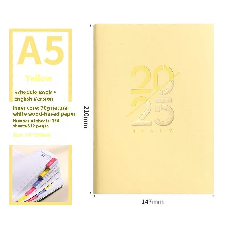 A5 soft faux leather daily schedule book open showing Dorian paper pages