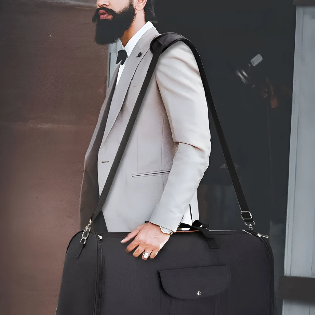 Folding duffel bag in Oxford cloth showing dark blue, grey, and black colour options