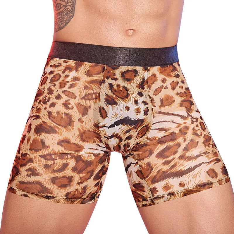 Men's leopard print boxer shorts in free size made from nylon fabric