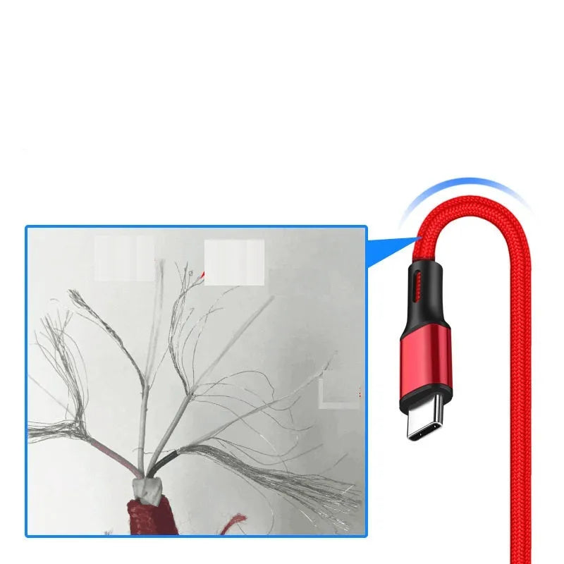 Long mobile phone data cable in multiple colours with Type-C and USB connectors
