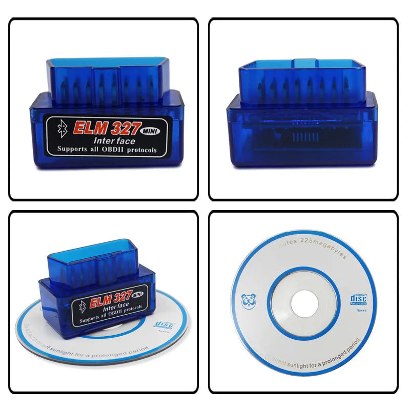 ELM327 Bluetooth OBD2 automotive diagnostic scanner with compact 45mm design for fault code reading
