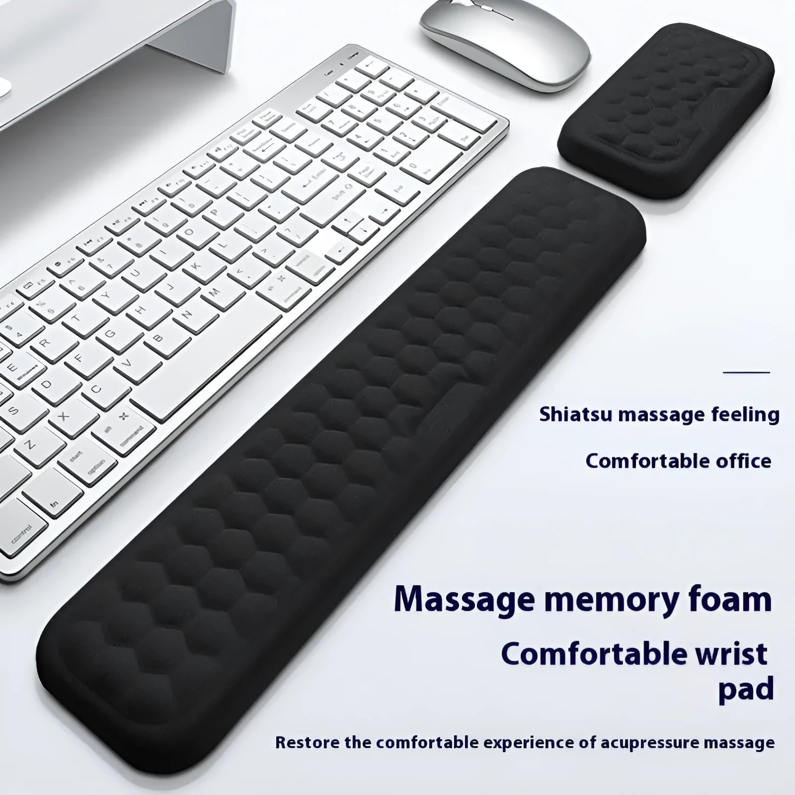 Memory cotton wrist pad for computer use in black or grey with cloth or leather options