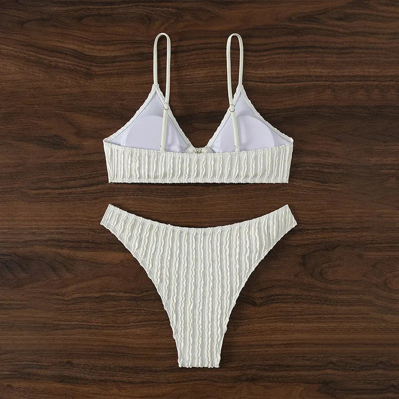 Women's white V-neck swimsuit with split shorts for swimming
