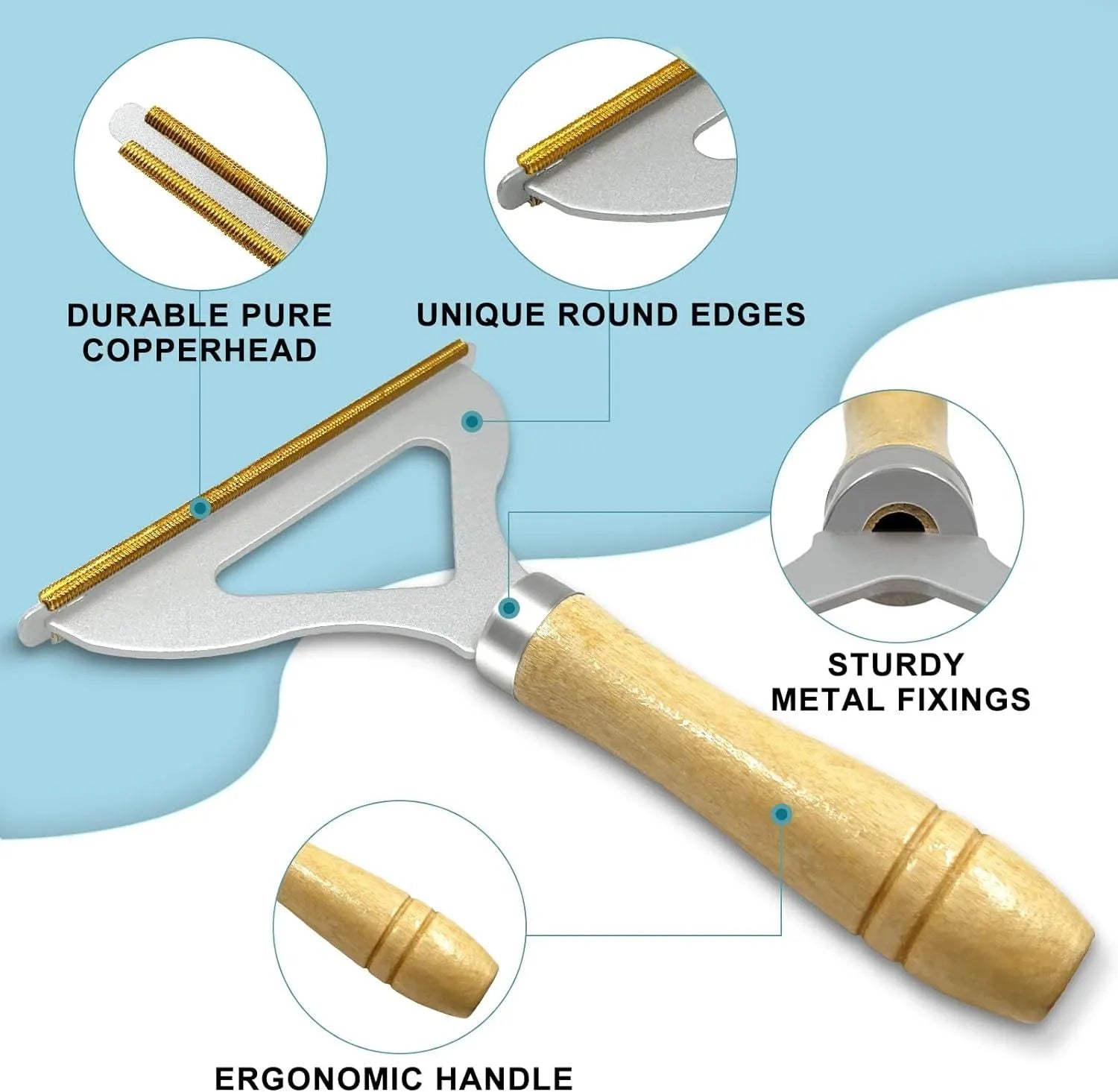 Three pet hair removal tools: metal lint brush, silicone roller, and round carpet scraper