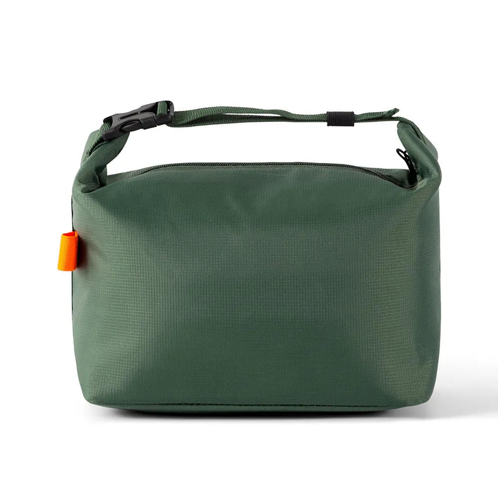 Japanese style insulated lunch bag in Army Green Oxford cloth with wide opening.