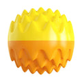 Blue and orange durable rubber dog ball with spiky texture for dental cleaning and floating squeaky toy