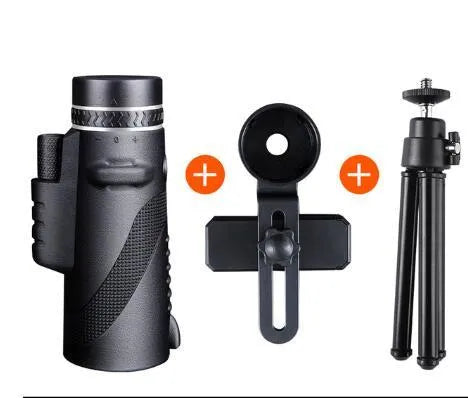 Black 40x60 smartphone monocular telescope with 60mm objective lens for outdoor viewing