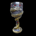 Red wine glass with 3D Chinese dragon design on resin base and stainless steel stem.