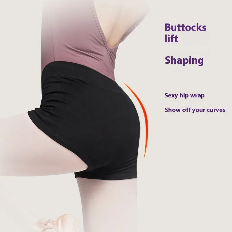 Black cotton ballet practice shorts for women's dance exercise and fitness
