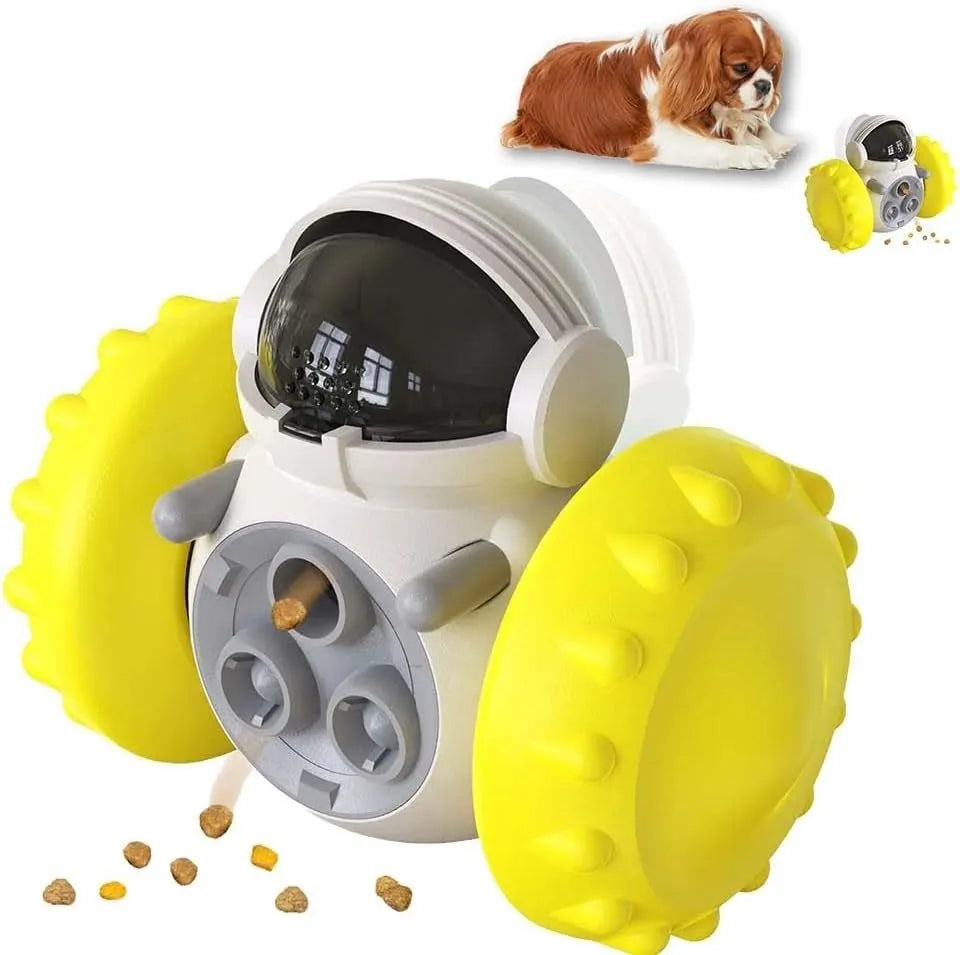 Robot-design self-balancing dog treat dispenser toy for small pets in multiple colour options