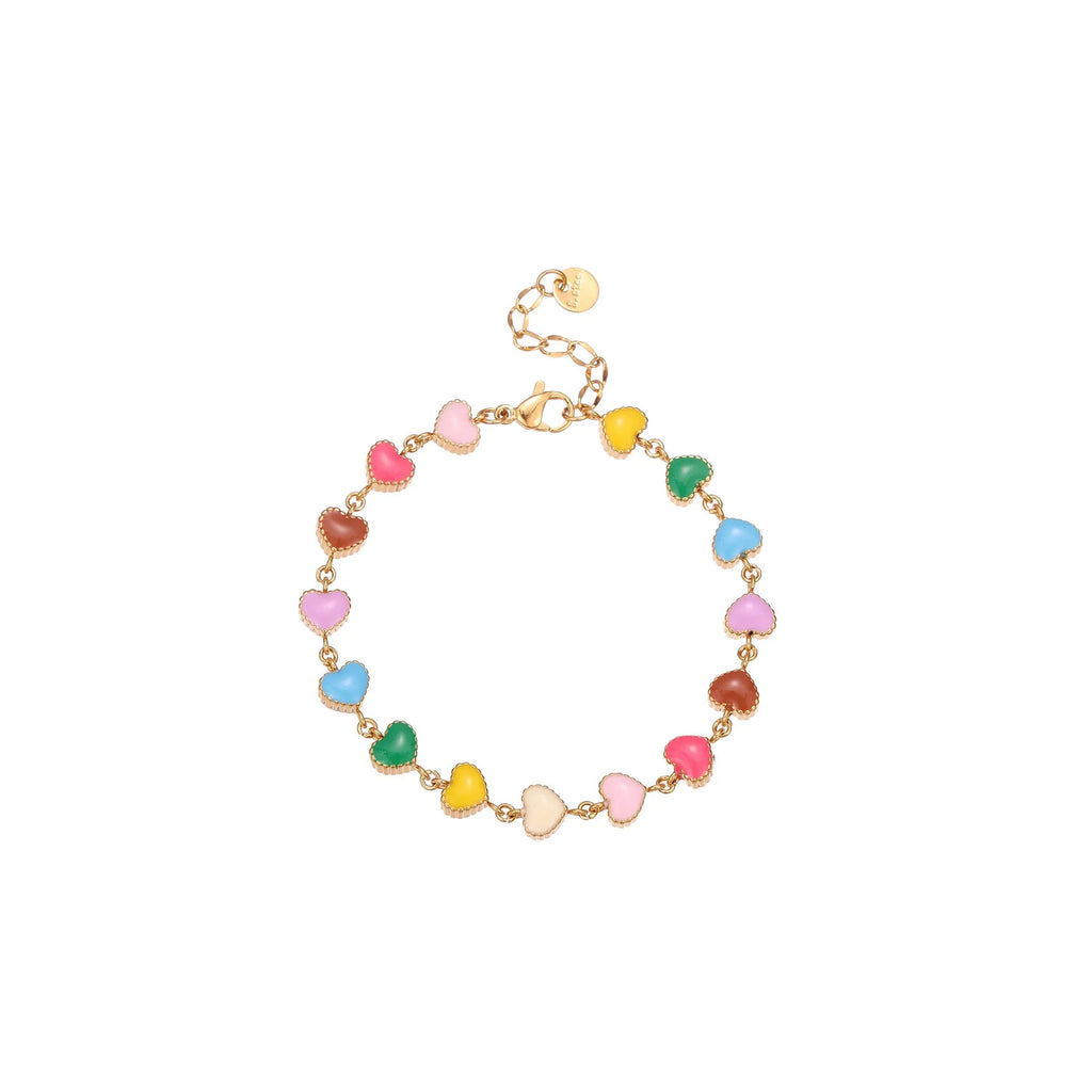 Love heart-shaped colourful oil necklace bracelet in stainless steel with gold electroplated finish