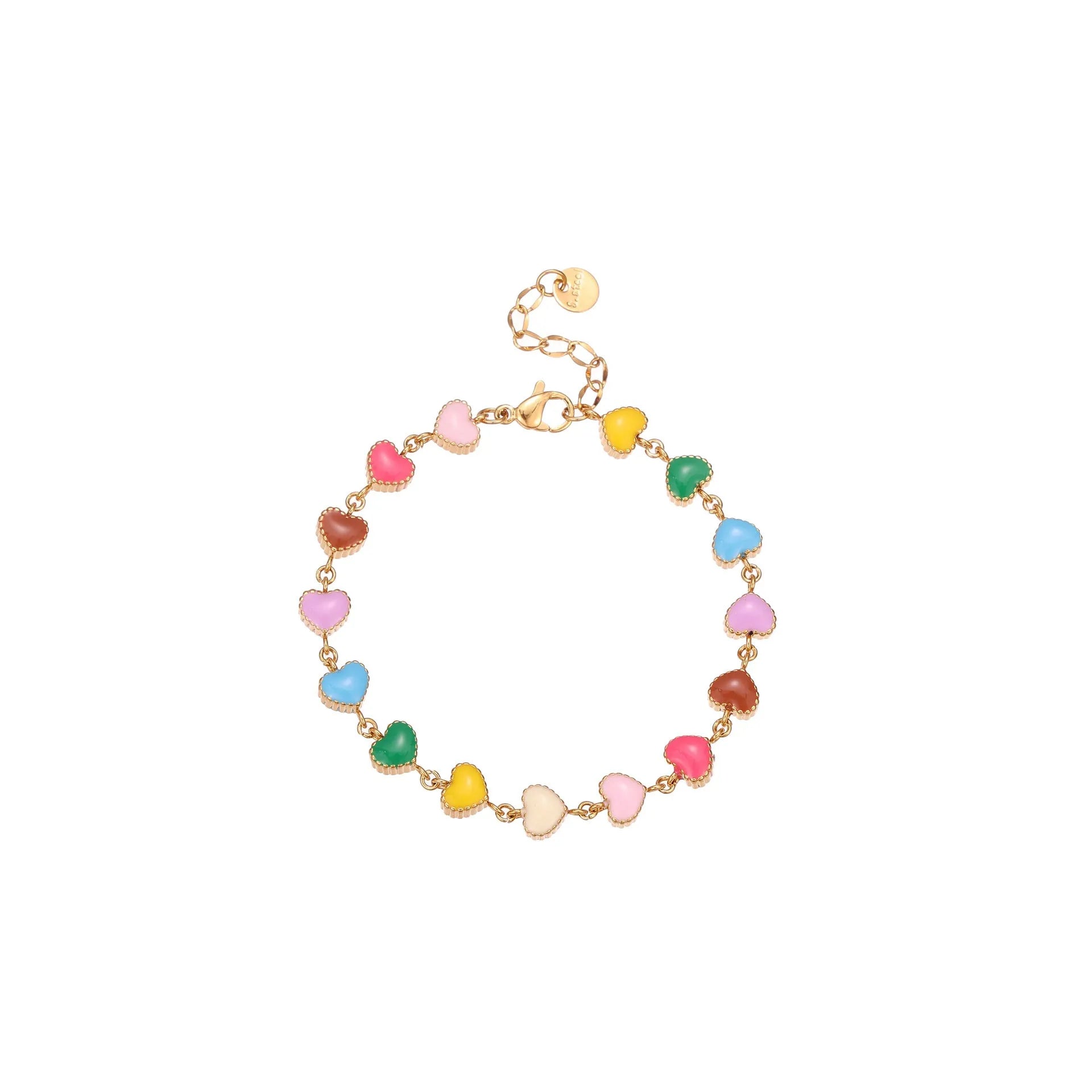 Love heart-shaped colourful oil necklace bracelet in stainless steel with gold electroplated finish