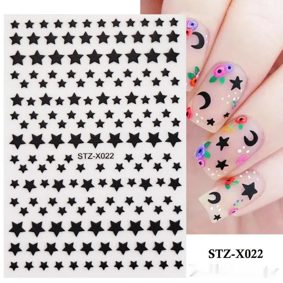 Black and silver strip cartoon nail art stickers on plastic patch