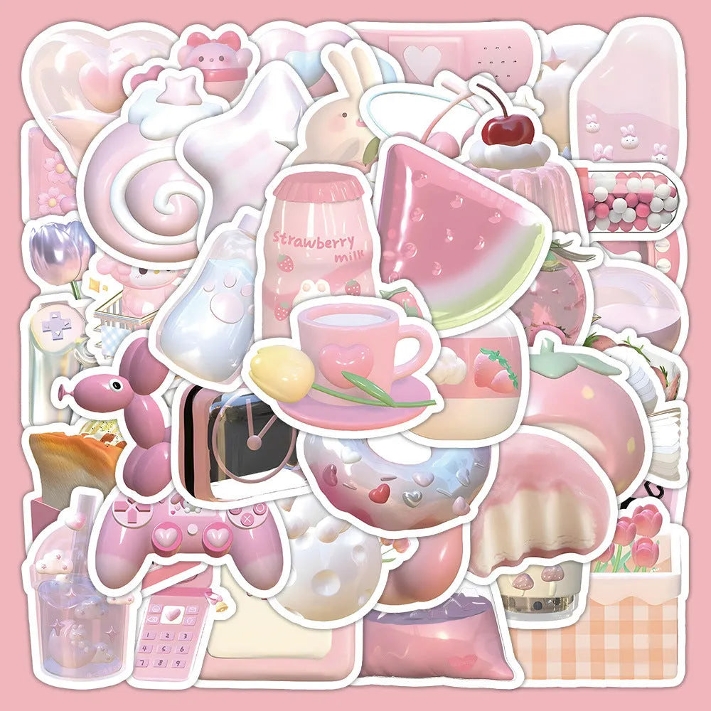 Pink girl heart 3D decorative stickers sheet with 63 pieces showing two pattern designs