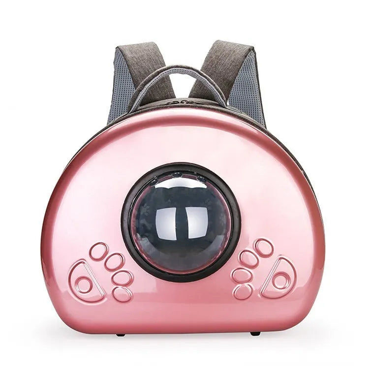 Transparent space capsule design cat carrier bag in a choice of rose gold, silver or champagne gold colour.