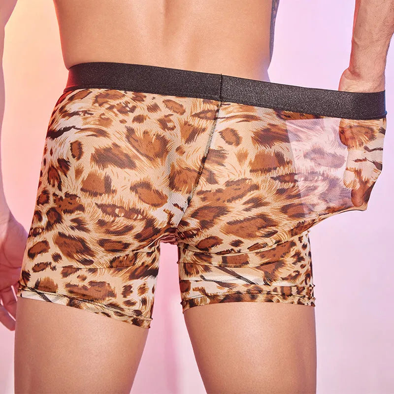 Men's leopard print boxer shorts in free size made from nylon fabric