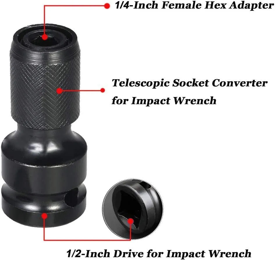 Hexagonal handle scaling bit holder with telescopic sleeve for drive size adaptation