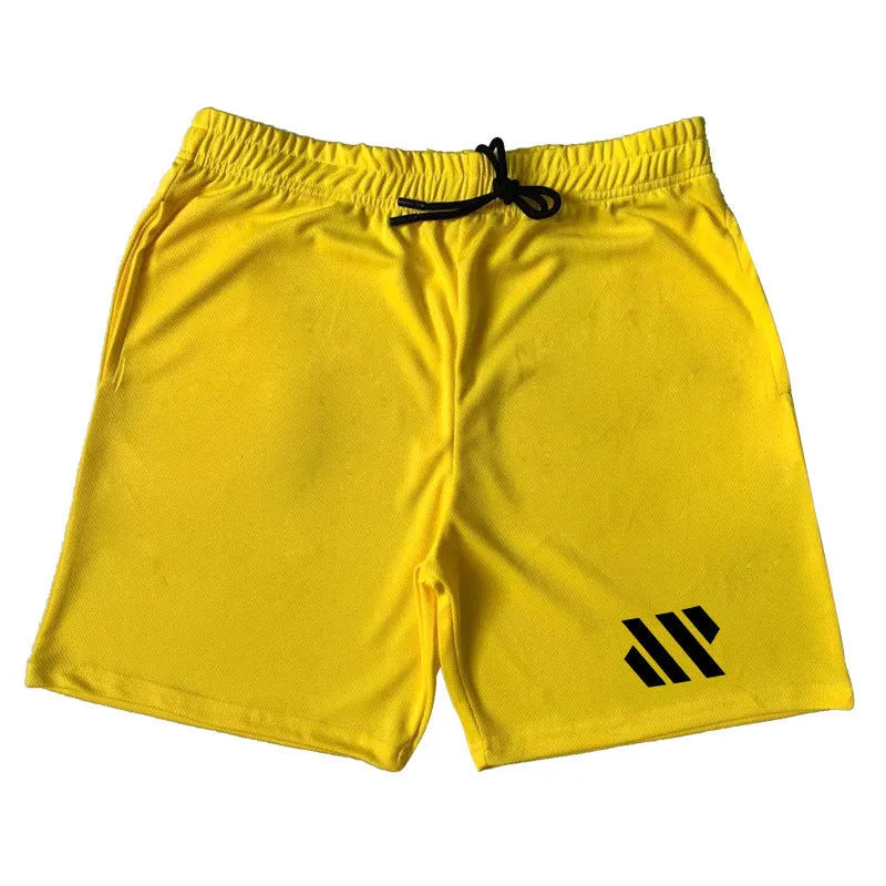 Man's loose-fit metal silk polyester sports shorts in army green colour for summer running.