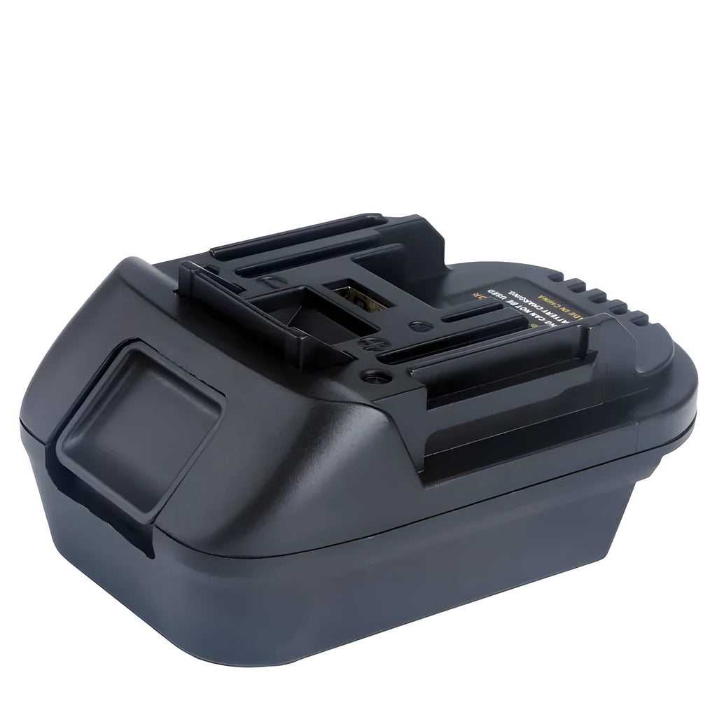 Black Milwaukee to Makita battery adapter measuring 125x90x65 cm for professional tool conversion