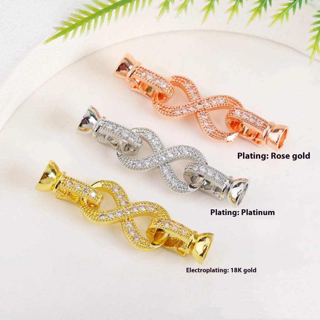 Small gold-plated chain buckle for DIY jewellery, shown in gold, rose gold, and silver colour options.