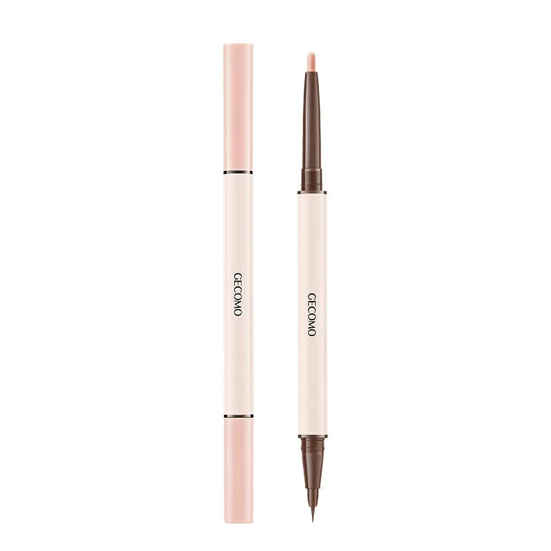 Liquid eyeliner pen with double headed silkworm brush tip in pearlescent colours