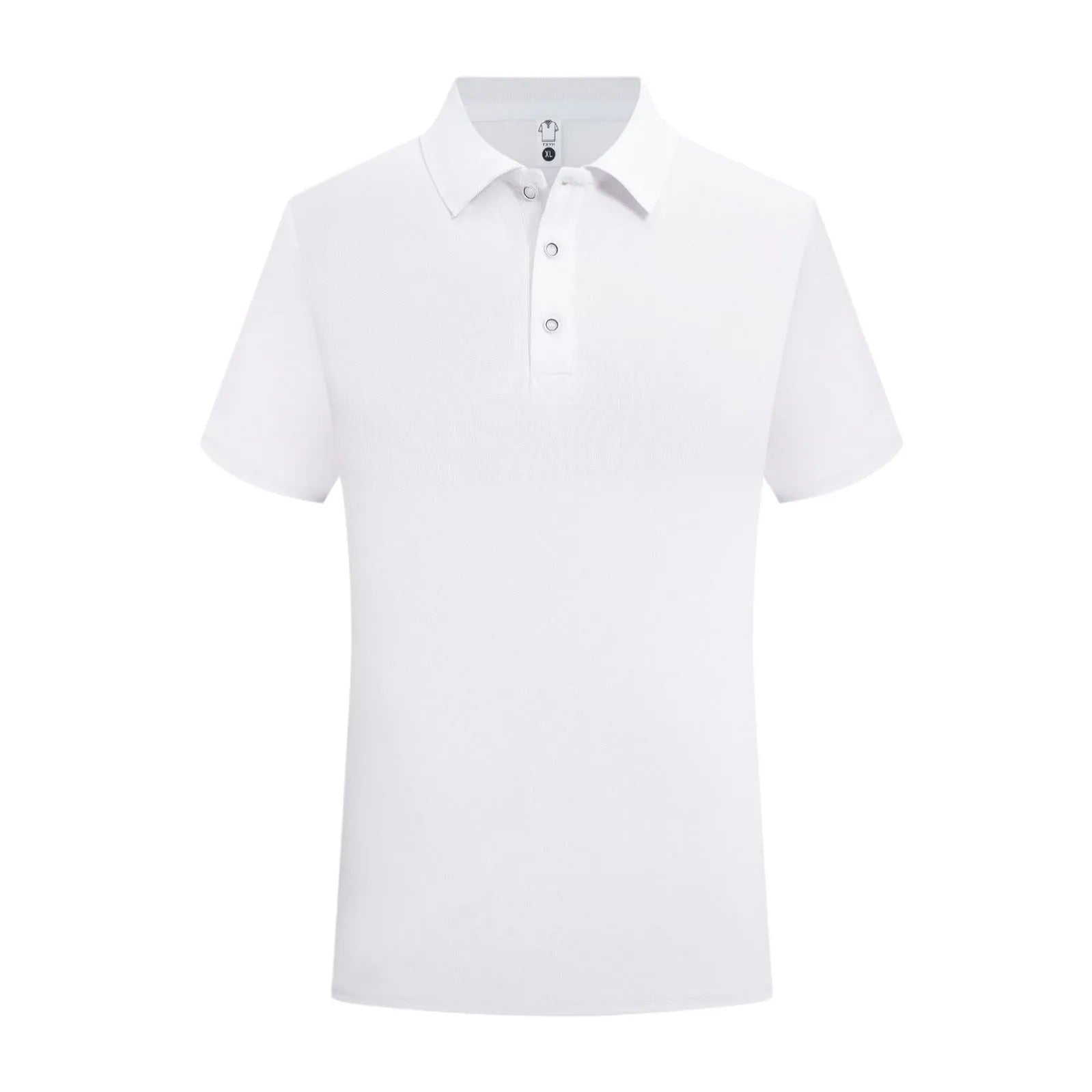 Short sleeve cotton work shirt in straight fit for corporate embroidery on a hanger.